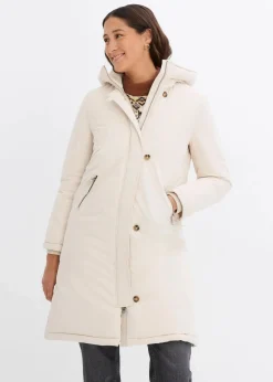 bonprix Jacken & Mäntel|Bekleidung·Hosen^Wintermantel mit Teddyfell in der Kapuze kieselbeige