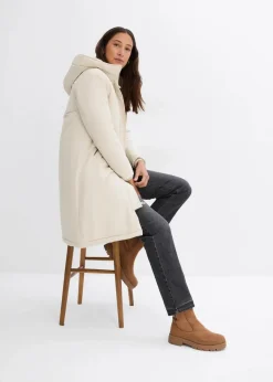 bonprix Jacken & Mäntel|Bekleidung·Hosen^Wintermantel mit Teddyfell in der Kapuze kieselbeige