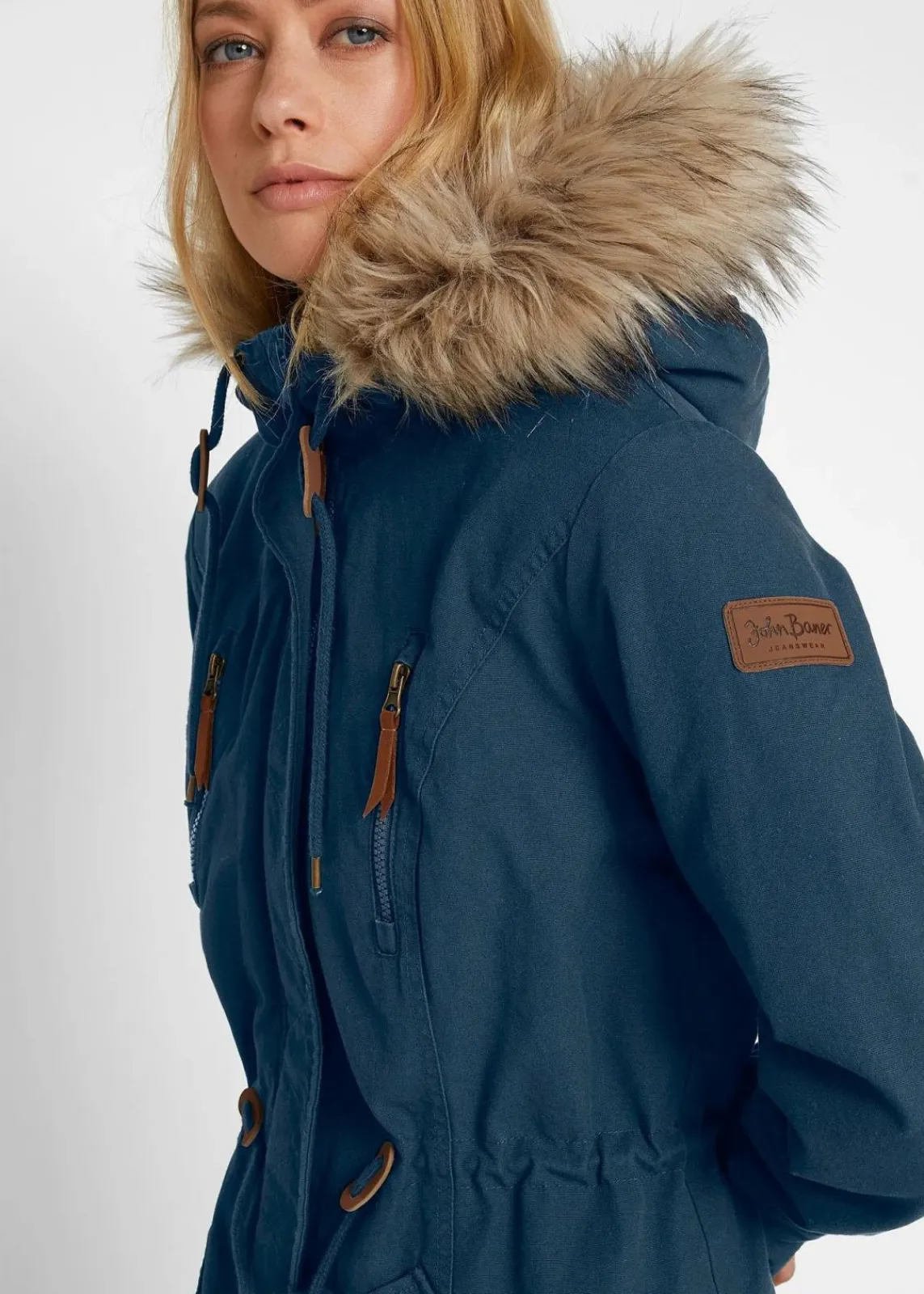 bonprix Bekleidung·Hosen|Jacken & Mäntel^Winterparka mit Fellimitat-Kapuze dunkelblau