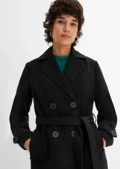 bonprix Bekleidung·Hosen|Jacken & Mäntel^Winter-Trenchcoat in Wolloptik schwarz