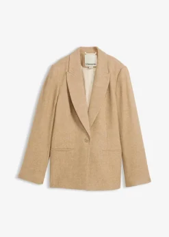 bonprix Bekleidung·Basics|Nachhaltigere Materialien^Wollblazer mit Fischgratmuster naturbeige meliert