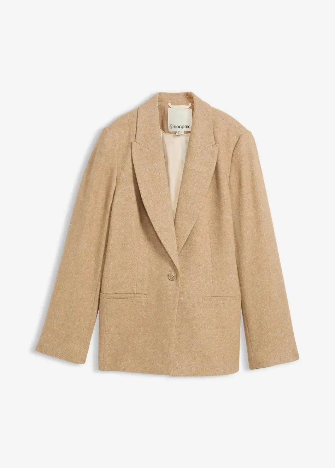 bonprix Bekleidung·Basics|Nachhaltigere Materialien^Wollblazer mit Fischgratmuster naturbeige meliert