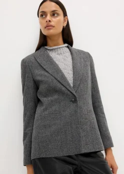 bonprix Bekleidung·Basics|Nachhaltigere Materialien^Wollblazer mit Fischgratmuster mittelgrau meliert