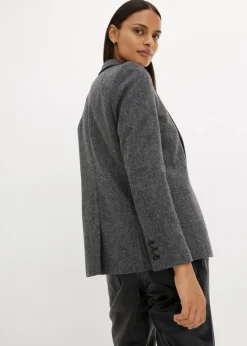 bonprix Bekleidung·Basics|Nachhaltigere Materialien^Wollblazer mit Fischgratmuster mittelgrau meliert