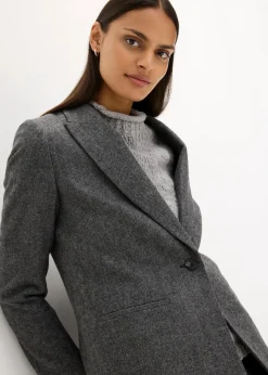 bonprix Bekleidung·Basics|Nachhaltigere Materialien^Wollblazer mit Fischgratmuster mittelgrau meliert