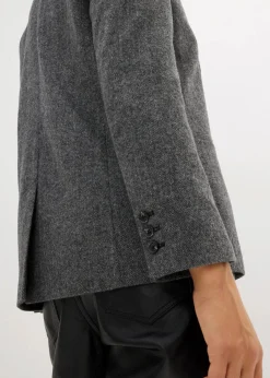 bonprix Bekleidung·Basics|Nachhaltigere Materialien^Wollblazer mit Fischgratmuster mittelgrau meliert