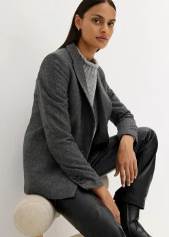 bonprix Bekleidung·Basics|Nachhaltigere Materialien^Wollblazer mit Fischgratmuster mittelgrau meliert