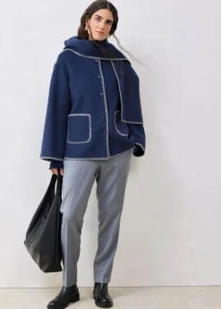 bonprix Bekleidung·Hosen|Jacken & Mäntel^Wolljacke mit Zierstickerei (2tlg. Set mit Schal) dunkelblau