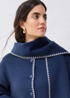 bonprix Bekleidung·Hosen|Jacken & Mäntel^Wolljacke mit Zierstickerei (2tlg. Set mit Schal) dunkelblau