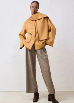 bonprix Jacken & Mäntel|Bekleidung·Hosen^Wolljacke mit Zierstickerei (2tlg. Set mit Schal) haselnuss