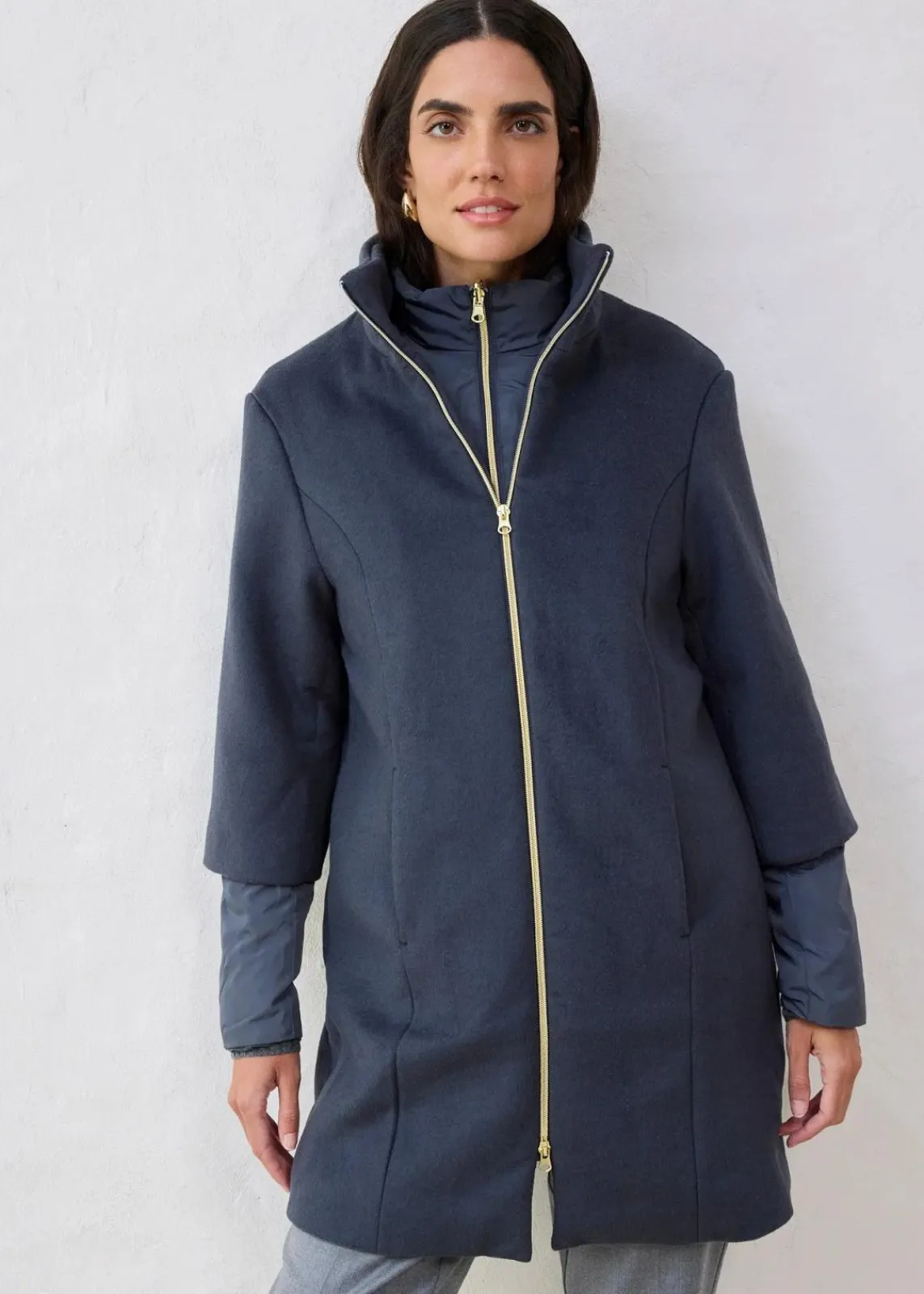 bonprix Jacken & Mäntel|Bekleidung·Hosen^Wollmantel mit Daunen-Innenjacke (2tlg. Set) nachtblau