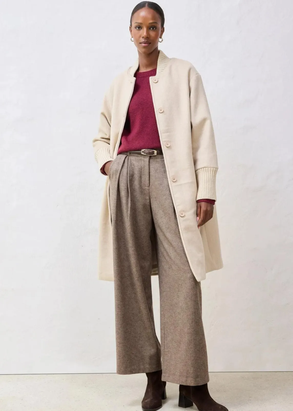 bonprix Bekleidung·Hosen|Jacken & Mäntel^Wollmantel mit Strickbesatz hellsand
