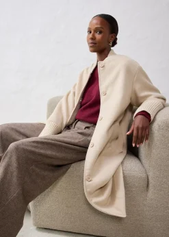 bonprix Bekleidung·Hosen|Jacken & Mäntel^Wollmantel mit Strickbesatz hellsand