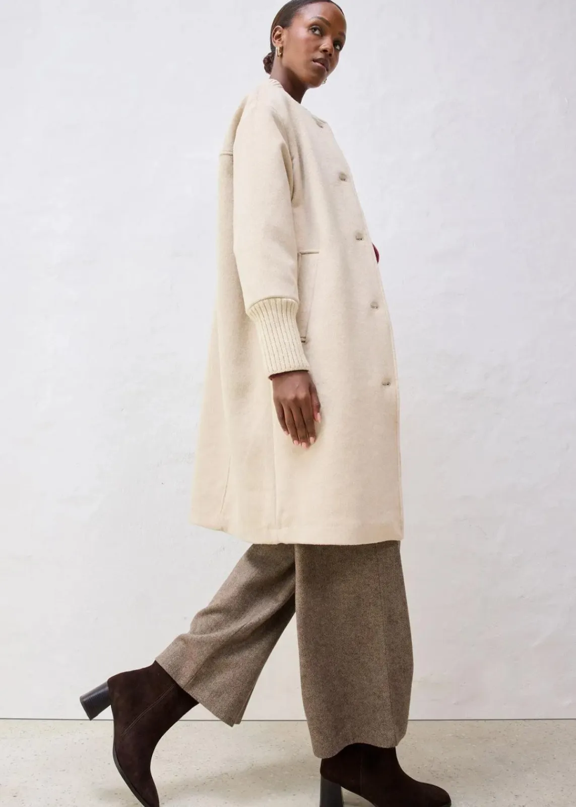 bonprix Bekleidung·Hosen|Jacken & Mäntel^Wollmantel mit Strickbesatz hellsand