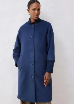 bonprix Jacken & Mäntel|Bekleidung·Hosen^Wollmantel mit Strickbesatz dunkelblau