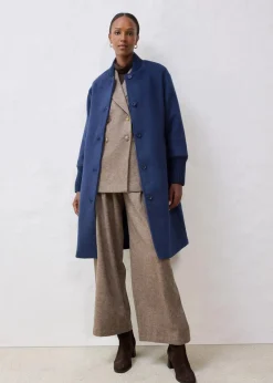 bonprix Jacken & Mäntel|Bekleidung·Hosen^Wollmantel mit Strickbesatz dunkelblau