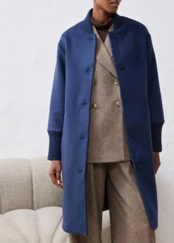bonprix Jacken & Mäntel|Bekleidung·Hosen^Wollmantel mit Strickbesatz dunkelblau