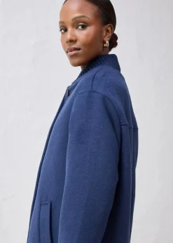 bonprix Jacken & Mäntel|Bekleidung·Hosen^Wollmantel mit Strickbesatz dunkelblau