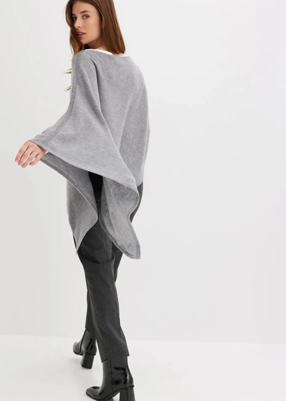 bonprix Ponchos|Schuhe & Accessoires In Spezialgrößen·Tücher & Ponchos^Wollponcho grau meliert