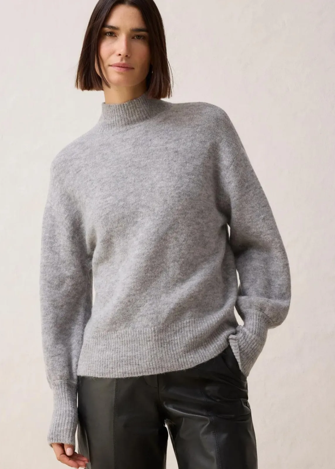 bonprix Pullover & Strickjacken|Strickmode^Wollpullover mit Alpakawolle hellgrau meliert