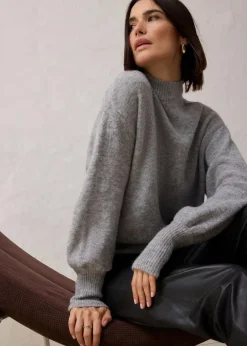bonprix Pullover & Strickjacken|Strickmode^Wollpullover mit Alpakawolle hellgrau meliert