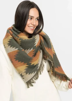 bonprix Schals & Tücher|Schuhe & Accessoires In Spezialgrößen·Tücher & Ponchos^XXL-Tuch dunkeloliv/ockergold/rostbraun