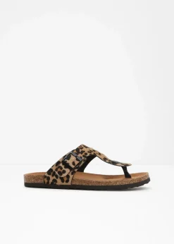 bonprix Sommerschuhe^Zehenstegpantoletten mit bequemem Fußbett beige leo bedruckt