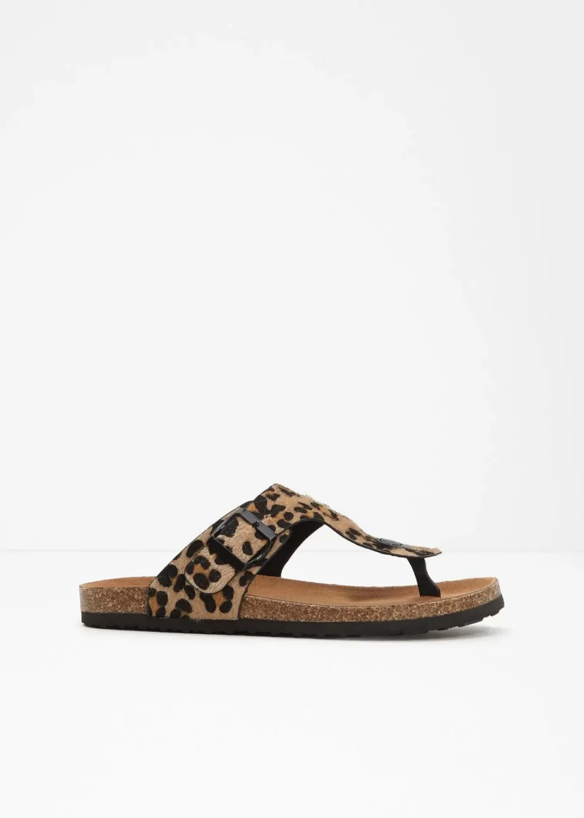 bonprix Sommerschuhe^Zehenstegpantoletten mit bequemem Fußbett beige leo bedruckt