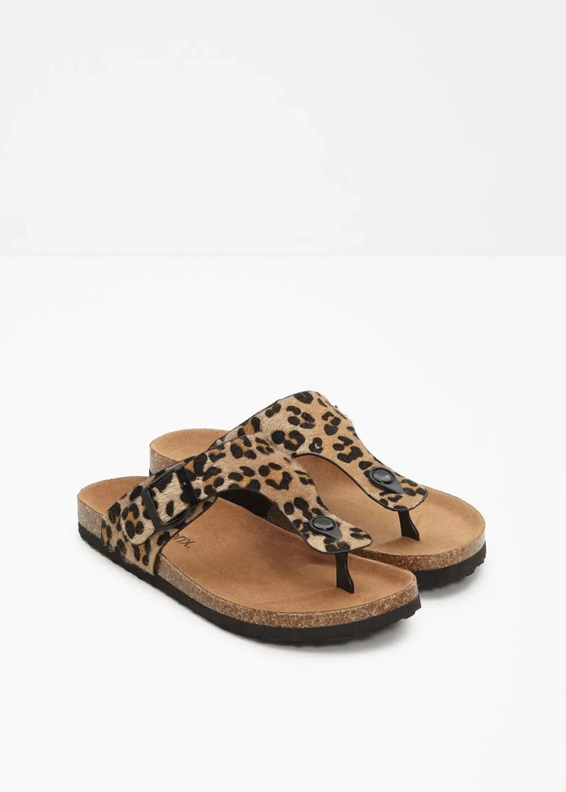 bonprix Sommerschuhe^Zehenstegpantoletten mit bequemem Fußbett beige leo bedruckt