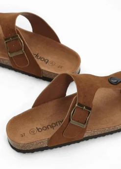 bonprix Sommerschuhe^Zehenstegpantoletten mit dekorativer Schnalle braun