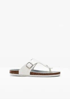 bonprix Hausschuhe|Sommerschuhe^Zehenstegpantoletten mit dekorativer Schnalle weiß/jeansblau