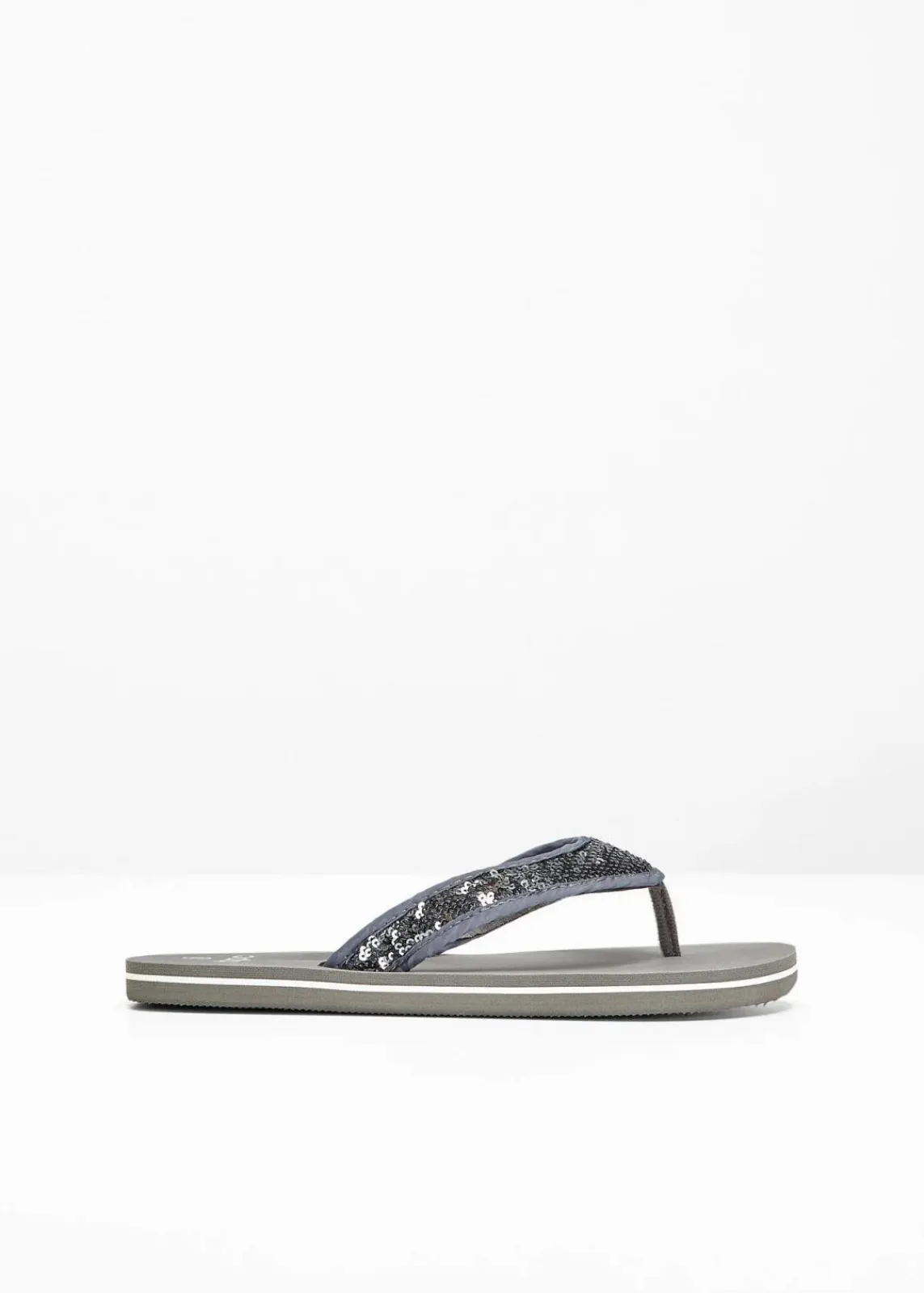 bonprix Schuhe & Accessoires In Spezialgrößen·Schuhe In Übergröße|Sommerschuhe^Zehenstegpantoletten mit Pailletten grau