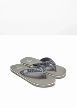 bonprix Schuhe & Accessoires In Spezialgrößen·Schuhe In Übergröße|Sommerschuhe^Zehenstegpantoletten mit Pailletten grau