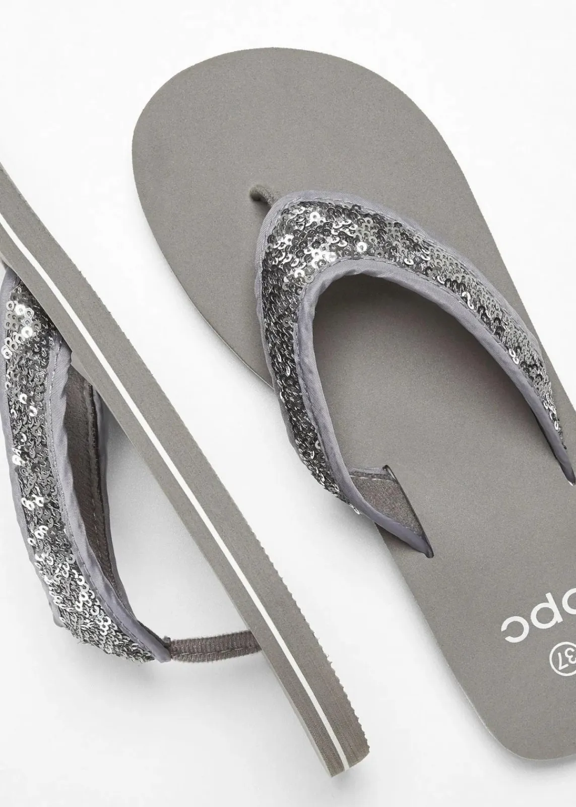 bonprix Schuhe & Accessoires In Spezialgrößen·Schuhe In Übergröße|Sommerschuhe^Zehenstegpantoletten mit Pailletten grau