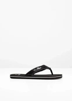 bonprix Strandmode|Sommerschuhe^Zehenstegpantoletten mit Pailletten schwarz