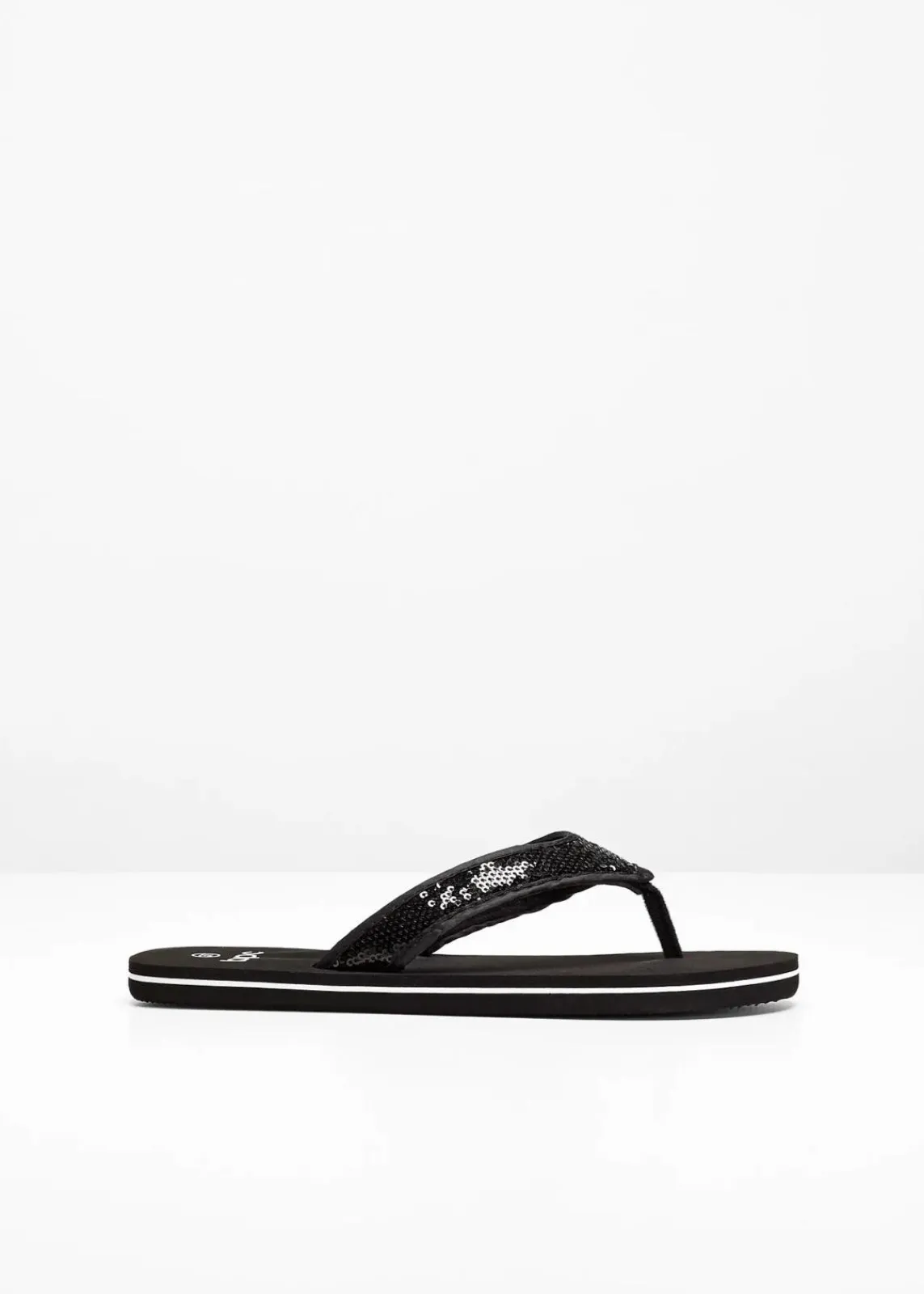 bonprix Strandmode|Sommerschuhe^Zehenstegpantoletten mit Pailletten schwarz