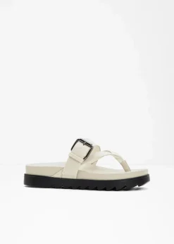 bonprix Sommerschuhe^Zehenstegpantoletten mit Profilsohle cremeweiß