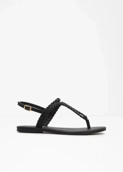 bonprix Sommerschuhe|Strandmode^Zehenstegsandalen in Flecht-Optik schwarz