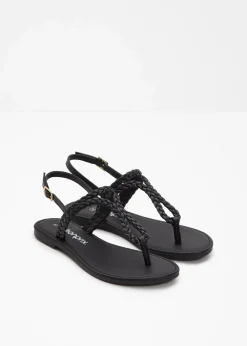 bonprix Sommerschuhe|Strandmode^Zehenstegsandalen in Flecht-Optik schwarz