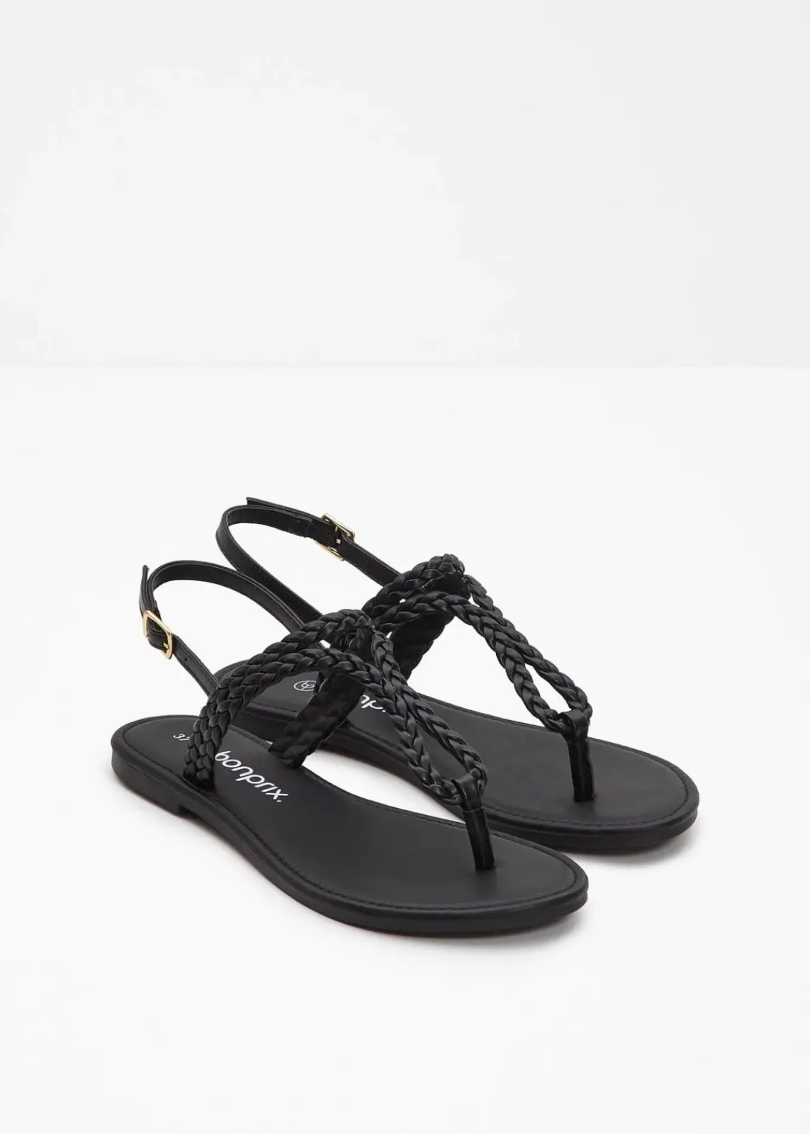 bonprix Sommerschuhe|Strandmode^Zehenstegsandalen in Flecht-Optik schwarz