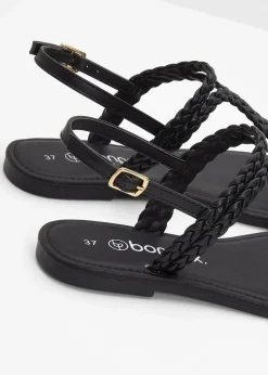 bonprix Sommerschuhe|Strandmode^Zehenstegsandalen in Flecht-Optik schwarz
