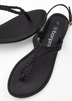 bonprix Sommerschuhe|Strandmode^Zehenstegsandalen in Flecht-Optik schwarz
