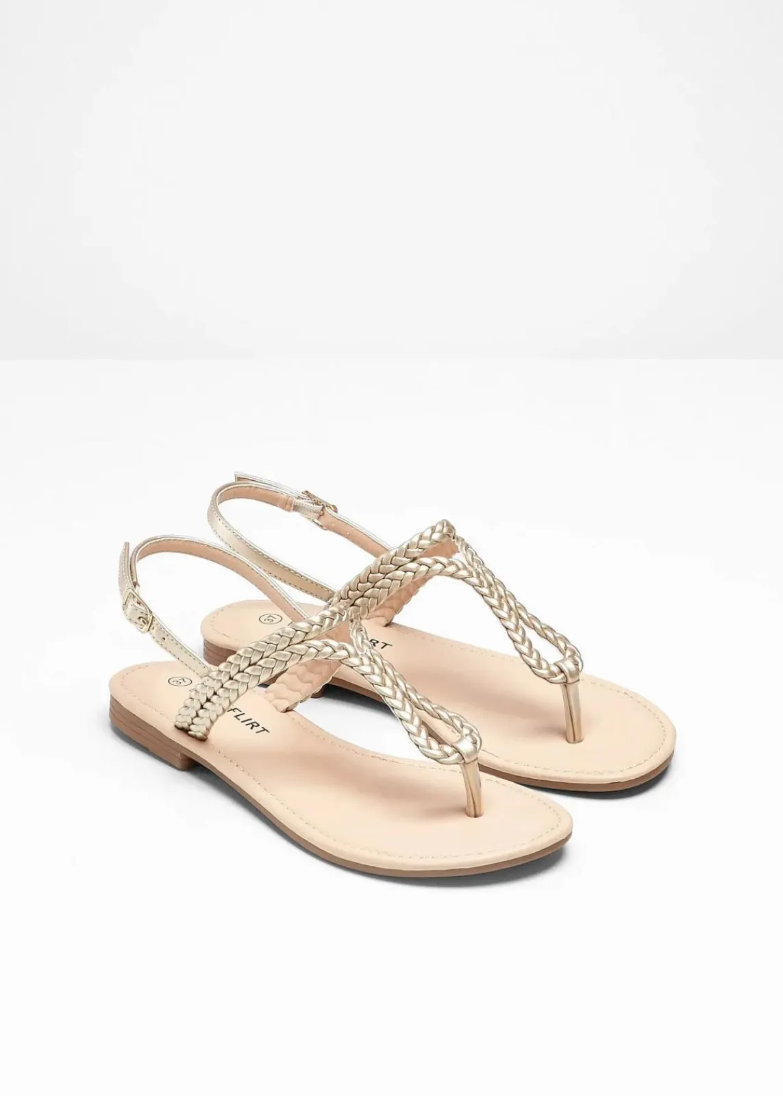bonprix Strandmode|Sommerschuhe^Zehenstegsandalen in Flecht-Optik gold