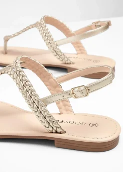bonprix Strandmode|Sommerschuhe^Zehenstegsandalen in Flecht-Optik gold