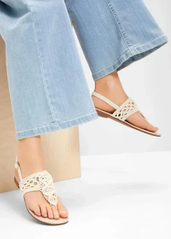 bonprix Strandmode|Sommerschuhe^Zehenstegsandalen in Makramee-Optik natur