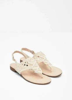 bonprix Strandmode|Sommerschuhe^Zehenstegsandalen in Makramee-Optik natur