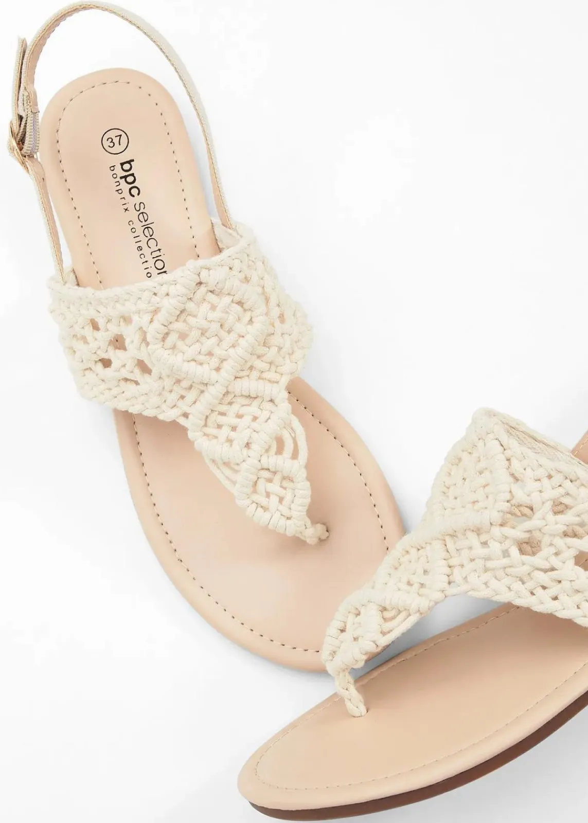bonprix Strandmode|Sommerschuhe^Zehenstegsandalen in Makramee-Optik natur