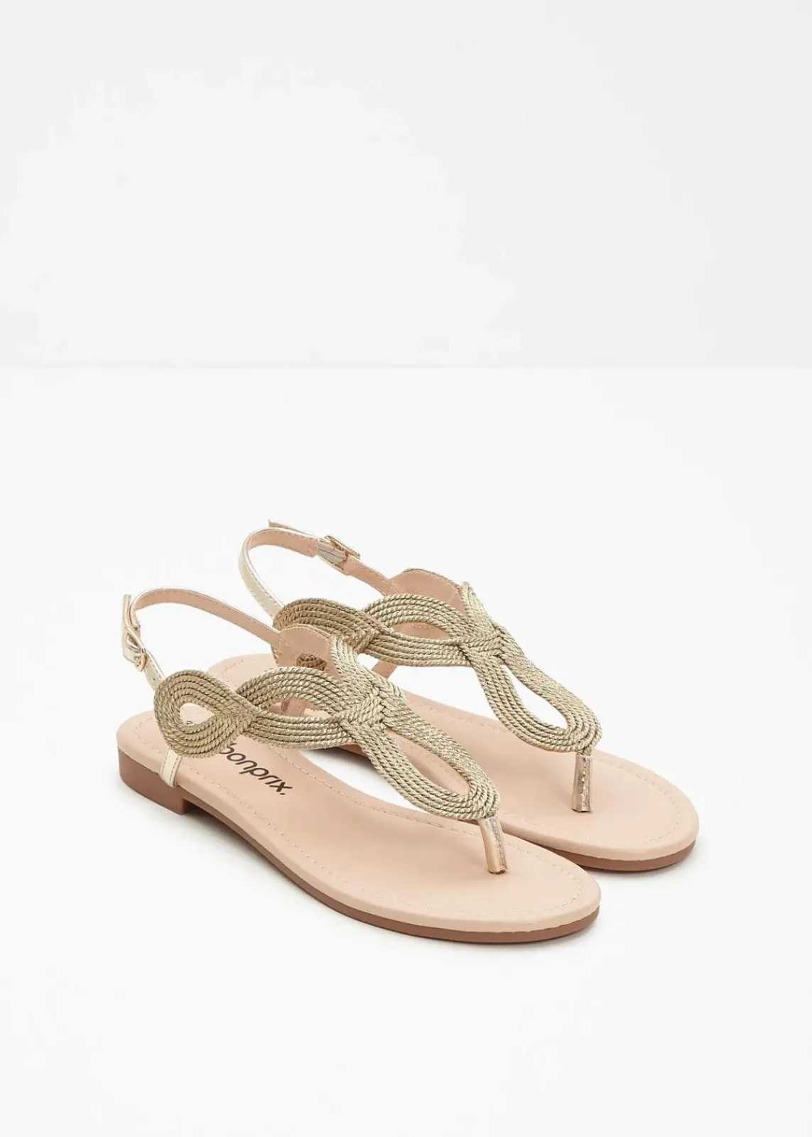 bonprix Strandmode|Sommerschuhe^Zehenstegsandalen in Metallic-Optik gold metallic