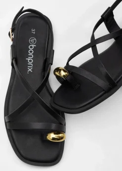 bonprix Sommerschuhe^Zehenstegsandalen mit Metallic-Detail schwarz
