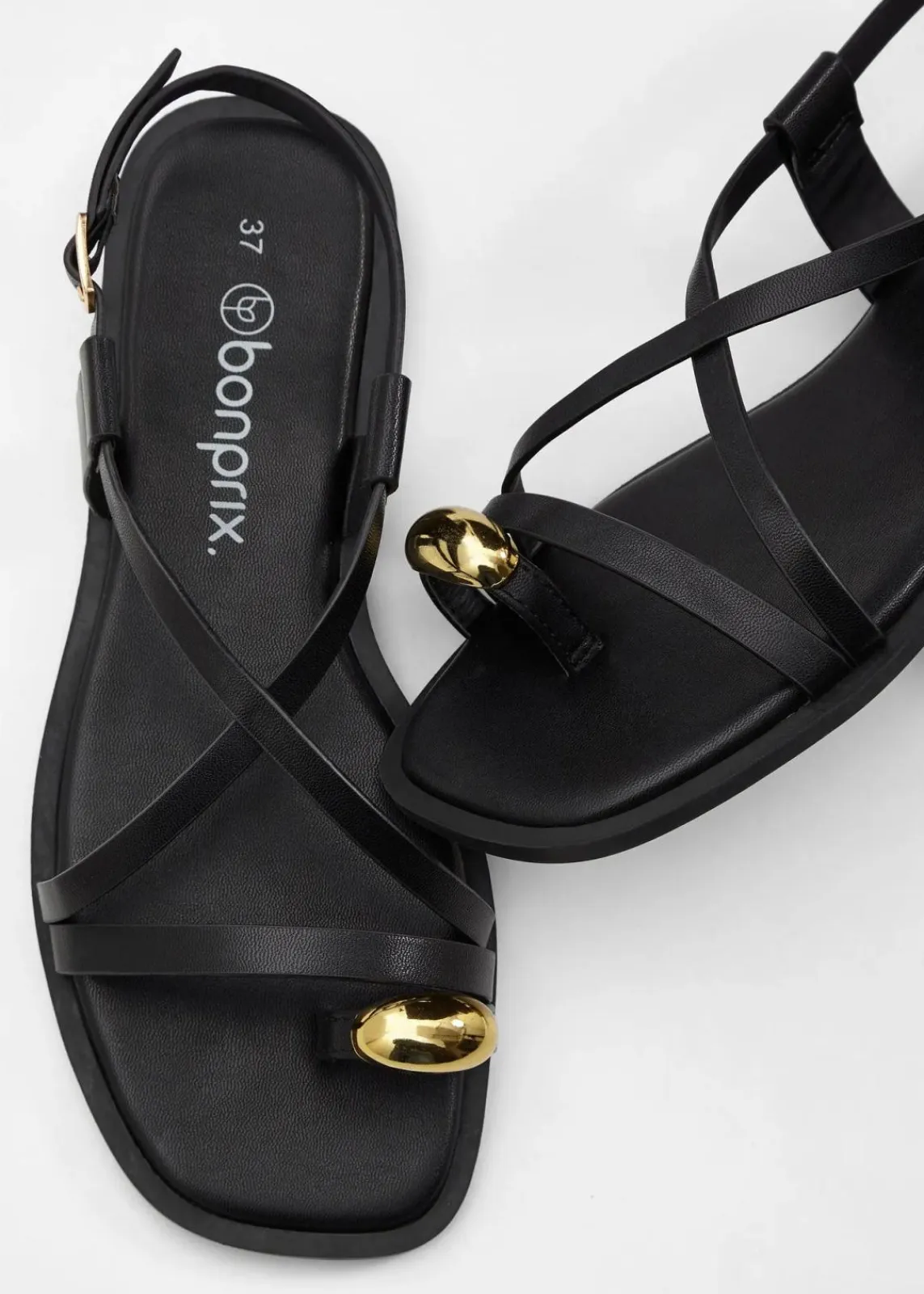 bonprix Sommerschuhe^Zehenstegsandalen mit Metallic-Detail schwarz